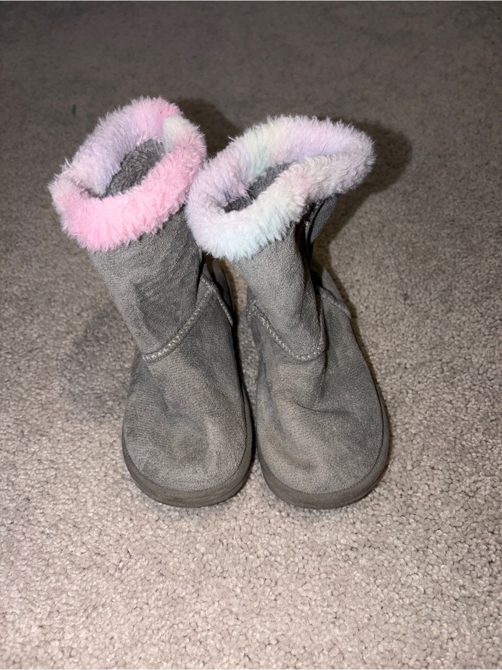 fabkids Gray Suede-Look Girls Boots with Pastel Fuzzy Cuff